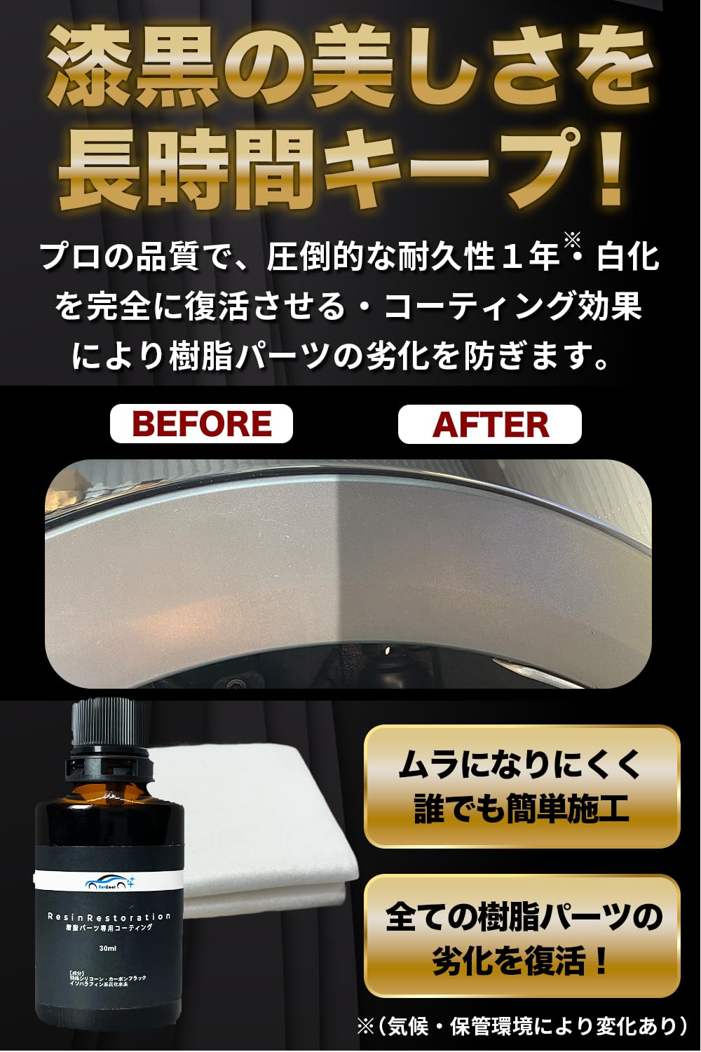 Amazon.co.jp: 【CarZootプロ仕様】黒樹脂コーティング 樹脂パーツの